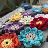 Crochet flowers on a table photo
