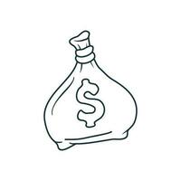 Doodle money bag dollar icon outline vector, Sketch concept for business and finance icon vector illustration