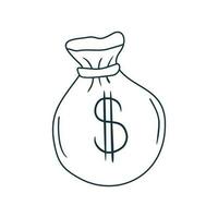 Doodle money bag dollar icon outline vector, Sketch concept for business and finance icon vector illustration
