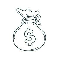 Doodle money bag dollar icon outline vector, Sketch concept for business and finance icon vector illustration