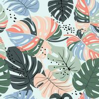 monstera hoja sin costura patrón, mano dibujado botánico, primavera y verano tiempo, verde estilo, natural adornos para textil, tela, fondo de pantalla, antecedentes. vector