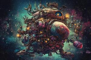 Robotic futuristic spaceship spacecraft exploring alien planet llustration photo
