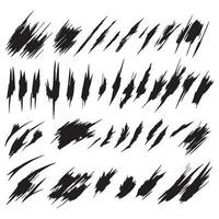 Set of brush strokes with paint, elongated, square, rectangular, real handmade strokes with various shapes, circular, vector stroke set in black color isolated in white background.