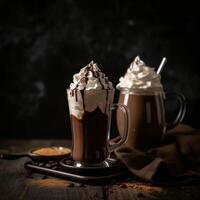 Glass delicious frappe with whipped cream photo