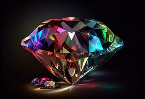 colorful of diamond isolated on dark background. Generate Ai. photo