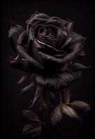 Photo black rose flower close up dark roses background. Generate Ai