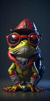 Anthropomorphic cute and adorable charming smiling pirate frog wearing glasses. Generate Ai. photo