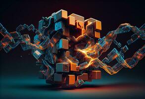 Abstract concept of a broken block chain. Generate Ai. photo
