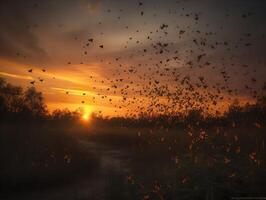 Monarch Butterflies Journey Migration over the Forest Canopy photo