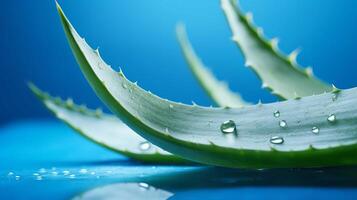 Closeup Of Aloe Vera Slices On Blue Background photo