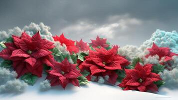 A 3D Clipart of Christmas Poinsettias photo