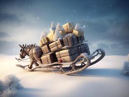 3D Render of a Christmas Sleigh Ride photo