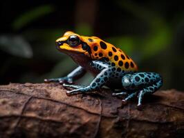 el vibrante monitor de el veneno dardo rana en selva maleza foto