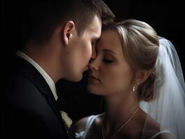 Bride and Groom Sharing a Kiss on Wedding Day photo