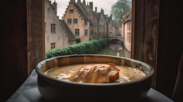 Belgian Waterzooi in a Historic Bruges Setting photo