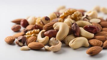 Healthy Snack of Mixed Nuts on White Surface photo