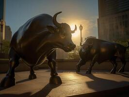 Symbols of Strength Bronze Bull and Bear Statues photo