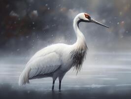 The Elegant Dance of the Japanese Crane in Snow photo