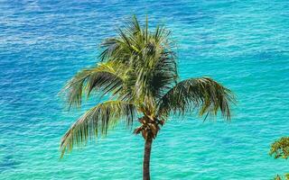 Beach sand blue turquoise water waves panorama Carrizalillo Puerto Escondido. photo