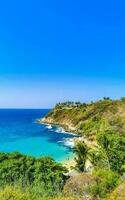 Beach sand blue turquoise water waves panorama Carrizalillo Puerto Escondido. photo