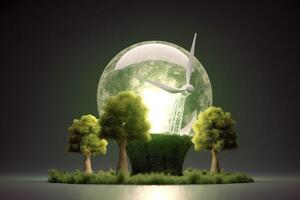 Energy consumption and CO2 gas emissions are increasing light bulbs with green eco city, Renewable energy by 2050 Carbon neutral energy, Save energy creative idea concept, . photo