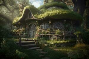 Concept art illustration of hobbit house, generate ai photo