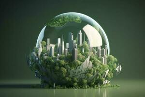 paper art , Green planet Earth of sphere futuristic , Crystal Earth planet green forest city , Generate Ai photo