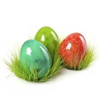 Pascua de Resurrección huevos en verde césped aislado en blanco fondo, generar ai foto