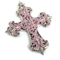 Hand painted cross, pink cancer ribbon, generate ai photo