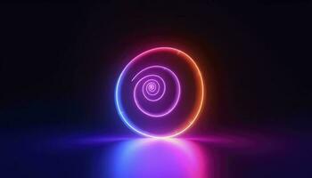 3d render, abstract geometric neon background, glowing spiral line, simple helix. Minimalist wallpaper, generate ai photo