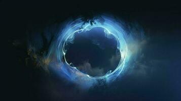 cloud clouds frame blue light, in the style of circular abstraction, 8k resolution, cosmic symbolism, dark symbolism, ethereal landscape, generat ai photo