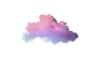 3d render, glowing colorful soft cloud isolated on white background. Fluffy cumulus atmosphere phenomenon. Realistic sky clip art element, generate ai photo