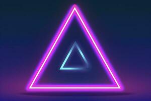 3d render, abstract fantasy background. Unique futuristic wallpaper with a triangular geometric shape glowing with pink red neon light, colorful, generate ai photo