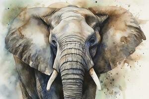 African Elephant watercolor painting, beautiful natural forms, crisp clean shapes, colorful, white background , generate ai photo
