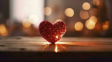 wooden heart silhouette in front of a white background, in the style of bokeh panorama, light red and crimson, romantic soft focus and ethereal light, two dimensional, generat ai photo