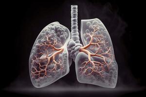 Human Lungs with smoke, Lung disease from smoking, pm 2.5 and air pollution,Human Lung model illness, Lung cancer, and lung disease, photo