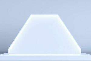Realistic podium display with neon white lights, Product display background with light frame, White prodium product display with light effect, neon lights background, generate ai photo