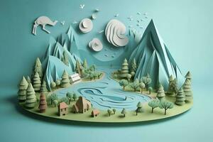 papel Arte , ecología y mundo agua día , ahorro agua y mundo ambiente día, ambiental proteccion y salvar tierra agua , generar ai foto