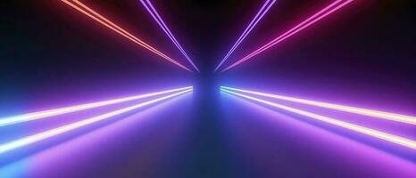 3d rendering, rounded pink blue neon lines, glowing in the dark. Abstract minimalist geometric background. Ultraviolet spectrum. Cyber space. Futuristic wallpaper, generate ai photo