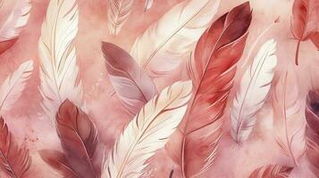 coloured feathers in pink on the background, in the style of subtle shading, anime aesthetic, wallpaper, pigeoncore, free brushwork, translucent color, generat ai photo