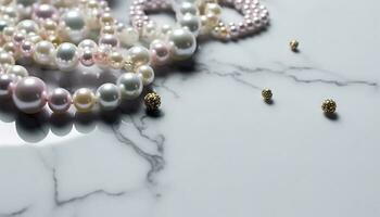 Pearls background. Pearls on marble background, generate ai photo