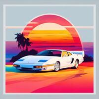 Artwork of tshirt graphic design flat design of one retro car. Generate Ai photo