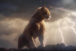 cat on a lightning background illustration photo