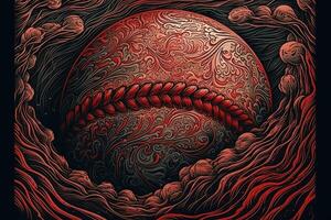 Emboidered red baseball ball manga style illustration photo