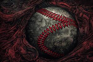 Emboidered red baseball ball manga style illustration photo