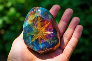 tradscendental stone transforming the light in rainbows illustration photo