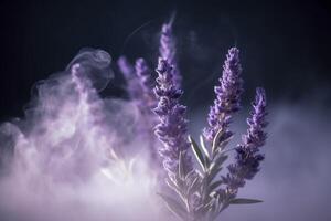 Close up lavender with scent perfume smoke , photo