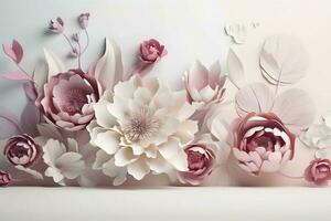 3d illustration mural wallpaper . pink flowers in light background for wall decorative, generate ai photo