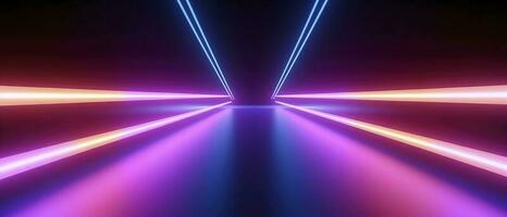 3d rendering, rounded pink blue neon lines, glowing in the dark. Abstract minimalist geometric background. Ultraviolet spectrum. Cyber space. Futuristic wallpaper, generate ai photo