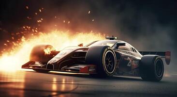 3D rendering, Sports Car Racing on race track, Car wheel drifting, photo